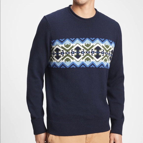 GAP Factory Other - Gap Mens Fair Isle Crewneck‎ Sweater Pullover XL XXL Southwestern Navy Blue NWT